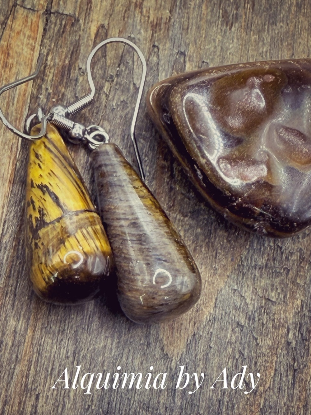 Statement + Brown and Gold Tiger Eye Teardrop Earrings